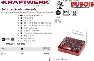 Boîte d'embouts 1/4" GLOBAL-BIT, 61 p..