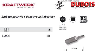 Embout Robertson 1/4" 25 mm R1,5pcs