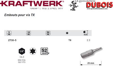 Embout TX 1/4" 25 mm T8, 5pcs