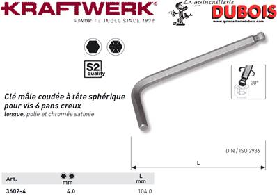 Clé mâle à tête sphérique 4 mm