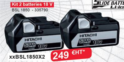 Kit de 2 batteries 18 volts 5 Ah à glisssière PROMO Hitachi