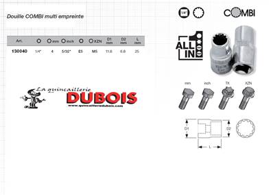 Douille Combi 1/4" 4 mm
