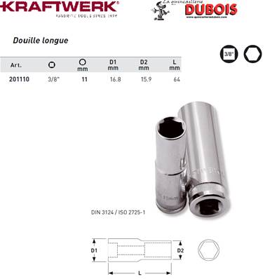 Douille extra longue 3/8" 11 mm