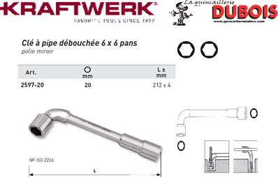 Clé à pipe débouchée 6 x 6 20 mm