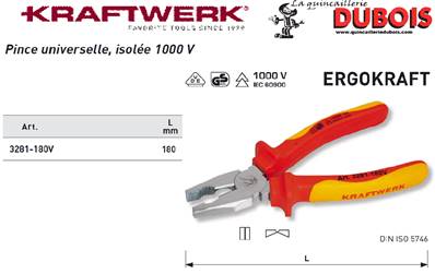 Pince universelle VDE ergokraft 180 mm