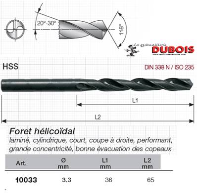 Forets HSS DIN 338-N 3.3 mm