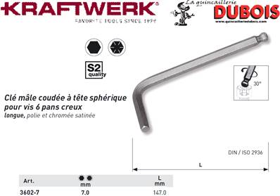 Clé mâle à tête sphérique 7 mm