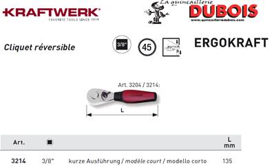 Cliquet rév. mod. court 3/8" ergokraft