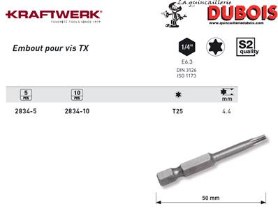 Embout TX 1/4" 50 mm T25, 5pcs