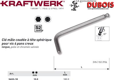 Clé mâle à tête sphérique 10 mm