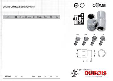Douille Combi 1/4" 14 mm