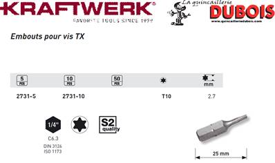 Embout TX 1/4" 25 mm T10, 5pcs