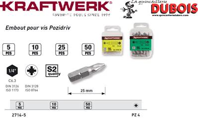 EmboutPozidriv 1/4" 25 mm No.4,5pcs
