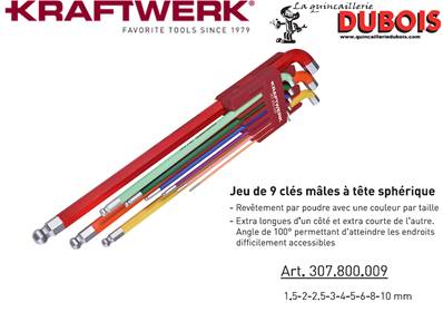 Jeu de 9 clés mâles à tête sphérique 1.5-10 mm promotion