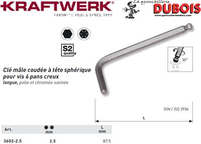Clé mâle à tête sphérique 2.5 mm