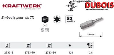 Embout TX 1/4" 25 mm T20, 5pcs