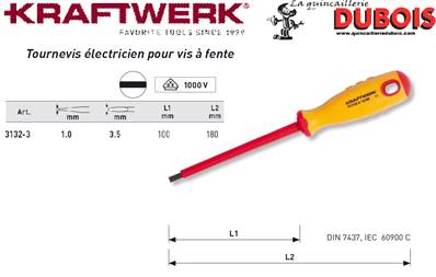 Tournevis électricien vis à fente 3.5 mm KRAFTWERK 3132-3