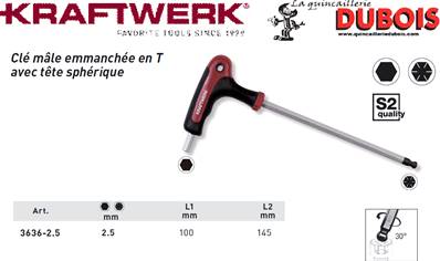 Clé mâle em. en T a. boule sp. BTR 2,5mm