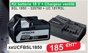 Kit  batteries 18 volts 5 Ah à glisssière + chargeur ventilé PROMO Hitachi