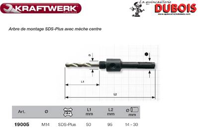 Arbre de montage 3/8" SDS/mèche centre