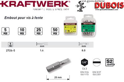 Embout à f. 1/4" 25mm 8.0 x 1.6 mm,5 pcs