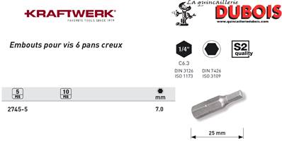 Embout six p. cr.1/4" 25mm 7 mm, 5pcs