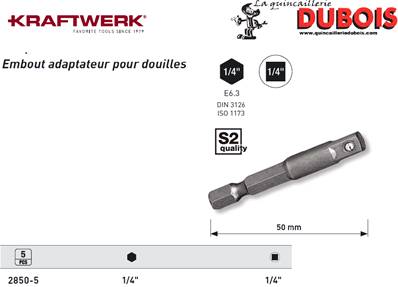 Emb. adapt. 50 mm pour douilles 1/4",5pc
