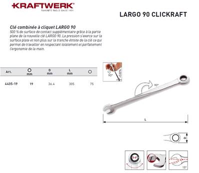 Clé à cliquet CLICKRAFT LARGO 90 19 mm KRAFTWERK 4405-19