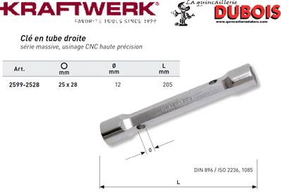 Clé en tube droite 25 x 28 mm