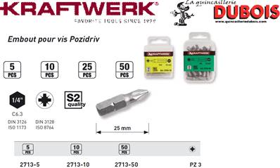 EmboutPozidriv 1/4" 25 mm No.3,5pcs