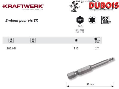 Embout TX 1/4" 50 mm T10, 5pcs