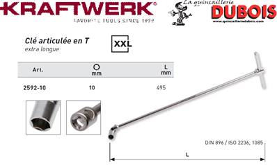 Clé articulée en T extra longue 10 mm KW