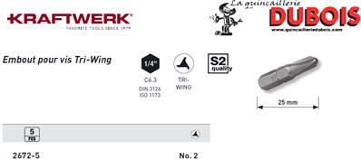 Embout Tri-Wing 1/4" 25 mm No.2, 5 pcs