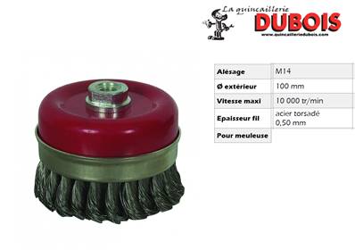 530080VBrosse sur meuleuse conique 80mm alésage M14 fil 0.50 torsadé
