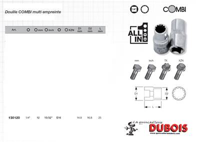 Douille Combi 1/4" 12 mm