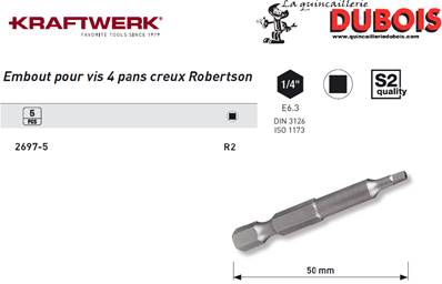 Embout Robertson 1/4" 50 mm R2,5pcs