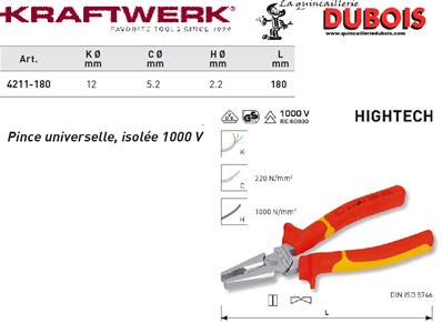 Pince universelle VDE KW hightech 180 mm
