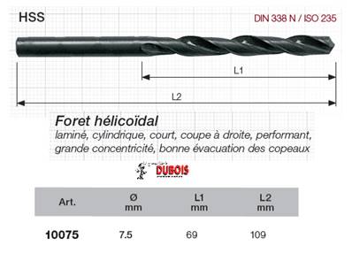 Forets HSS DIN 338-N 7.5 mm