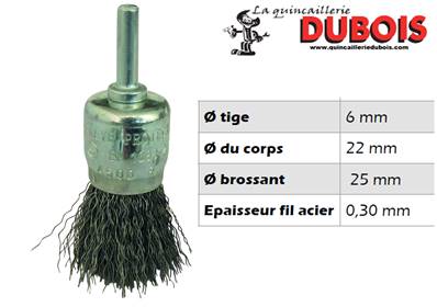 Brosse embout de 6mm D.25mm  acier 0.30